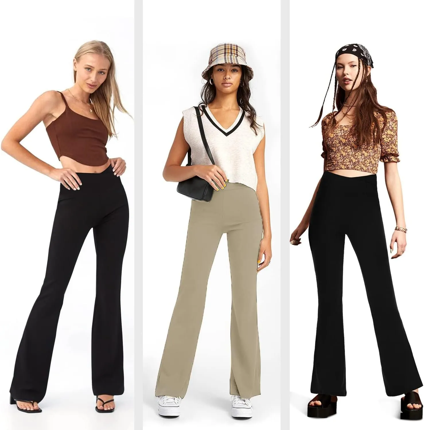 Womens Bootcut Yoga Pants Tummy Control Flare Leggings High Waist Crossover Lounge Bell Bottom Jazz Dress Baseball Pants