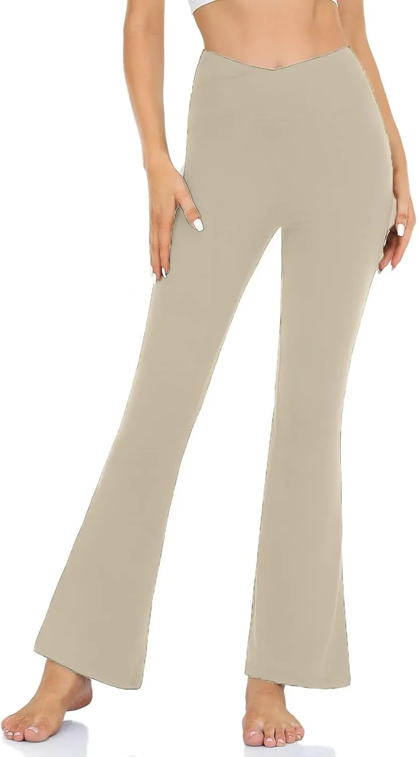 Womens Bootcut Yoga Pants Tummy Control Flare Leggings High Waist Crossover Lounge Bell Bottom Jazz Dress Baseball Pants