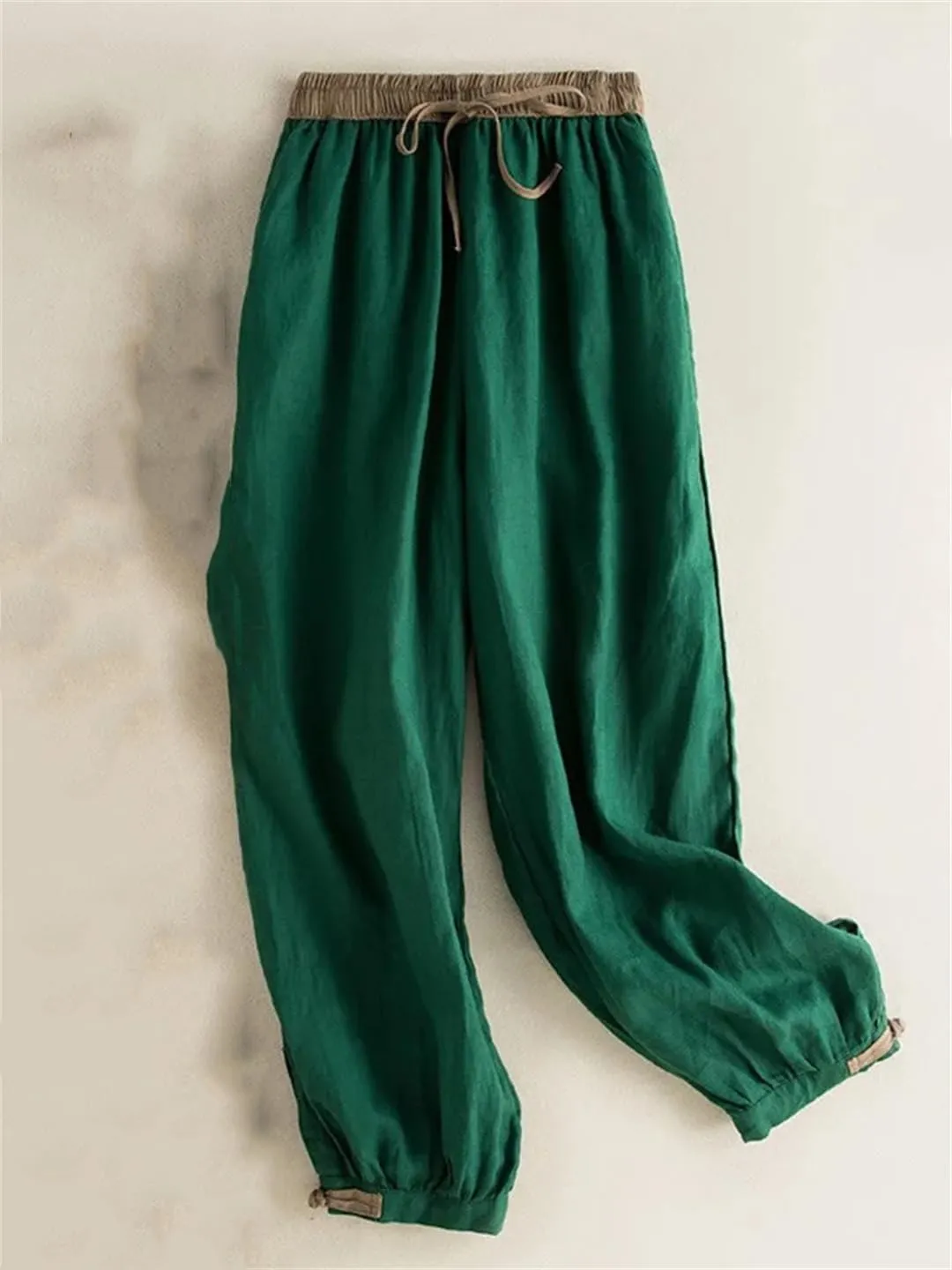 Women's Casual High Waist Nine-Point Pants Solid Color Loose Drawstring Harem Pants
