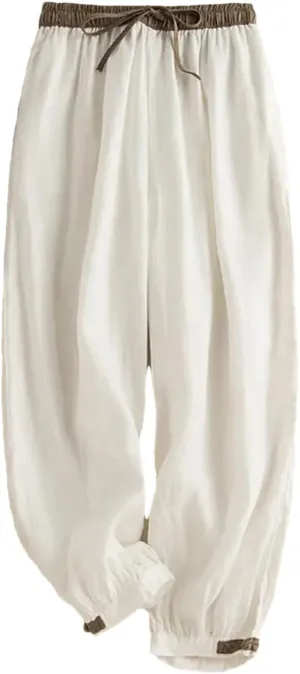 Women's Casual High Waist Nine-Point Pants Solid Color Loose Drawstring Harem Pants