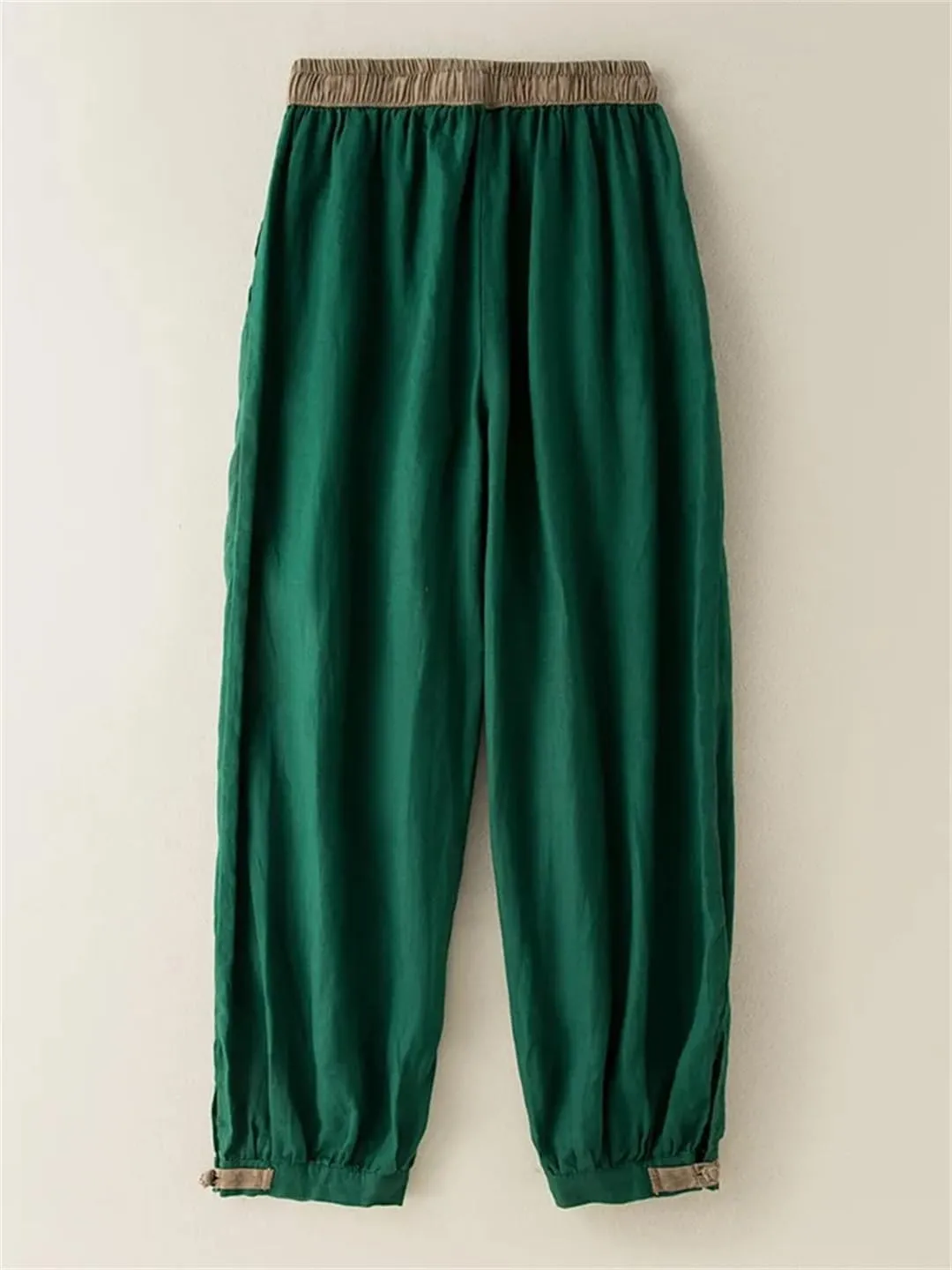 Women's Casual High Waist Nine-Point Pants Solid Color Loose Drawstring Harem Pants