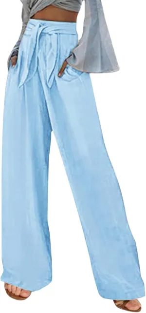 Womens Casual Solid Color Loose Pockets Elastic Belt Waist Pants Long Trousers Slim Pants for Women