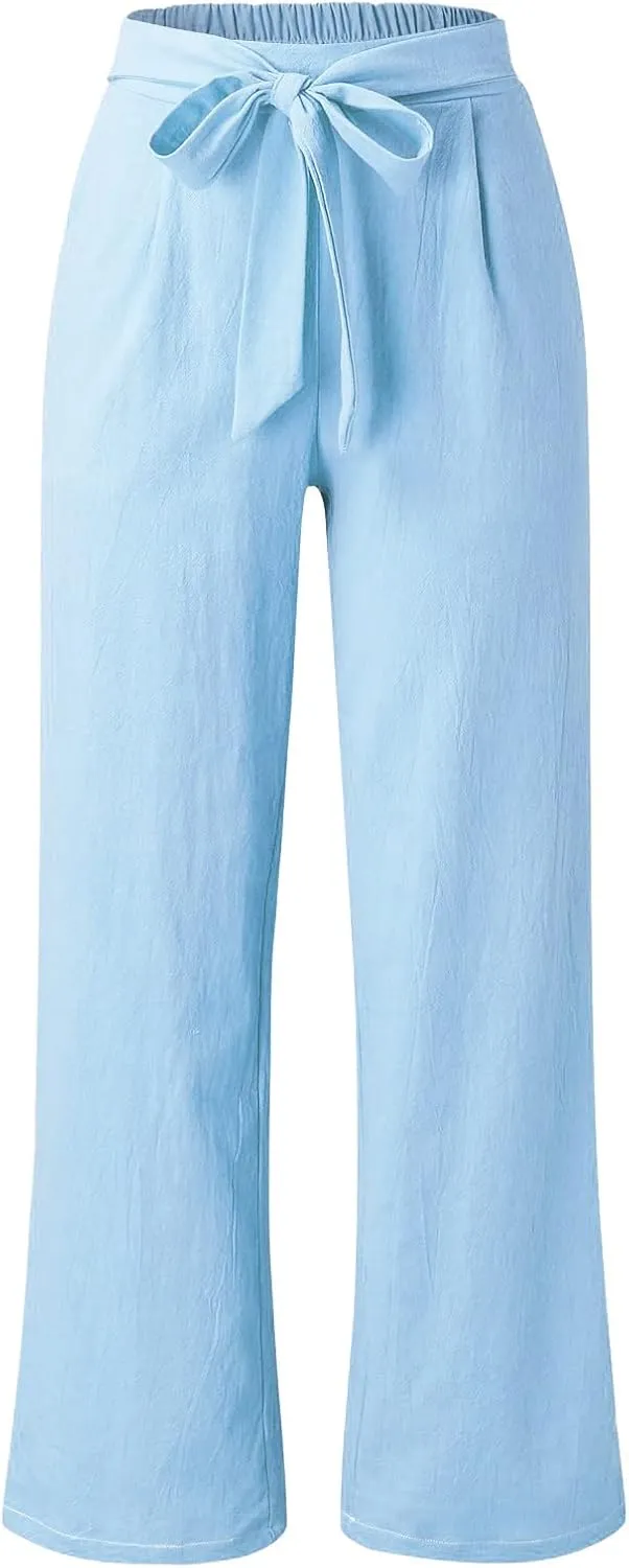 Womens Casual Solid Color Loose Pockets Elastic Belt Waist Pants Long Trousers Slim Pants for Women