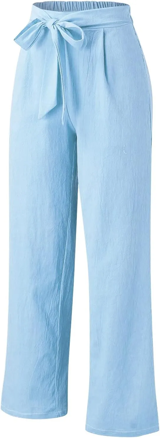 Womens Casual Solid Color Loose Pockets Elastic Belt Waist Pants Long Trousers Slim Pants for Women