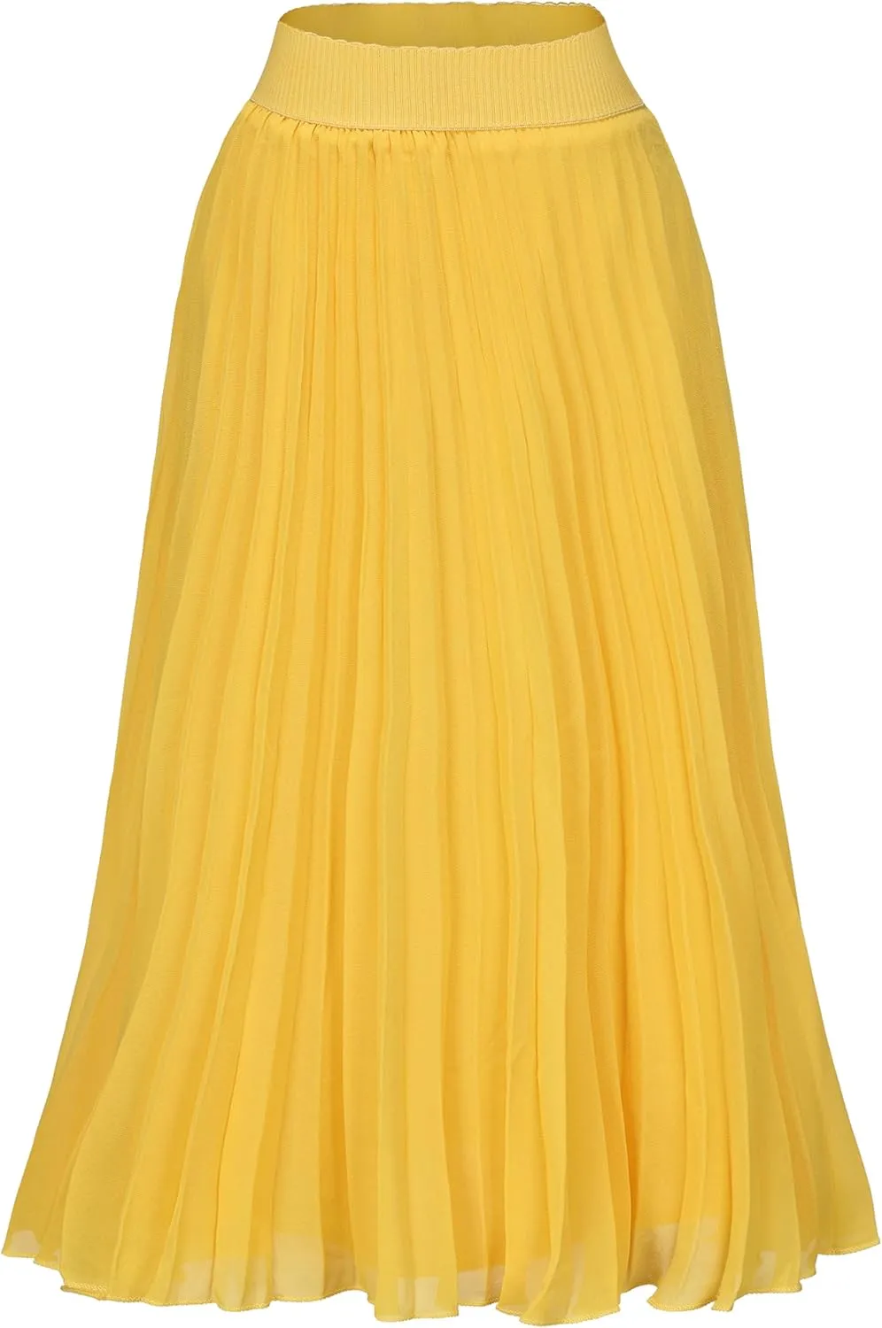 Womens Chiffon High Waist Skirt Pleated A-Line Swing Elastic Shirring Midi Length