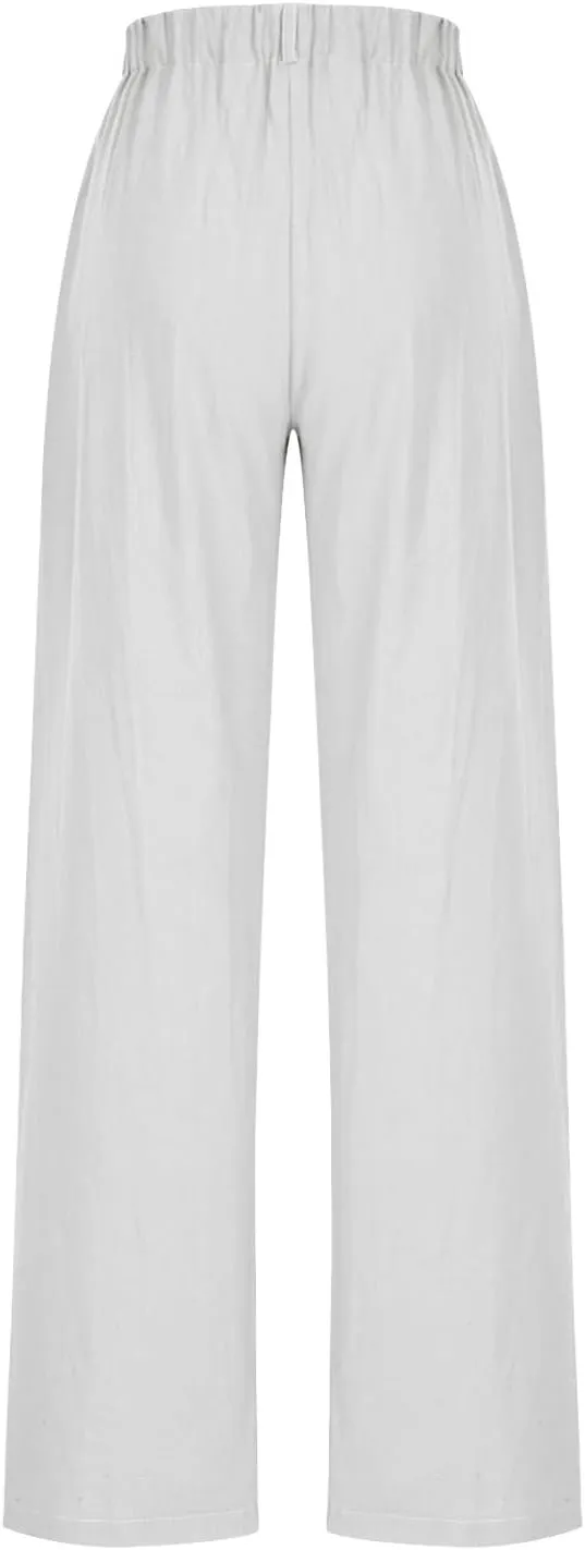 Women's High Waisted Cotton Linen Pants Wide Leg Dress Pants Palazzo Trousers Business Casual Work Pants with Pockets