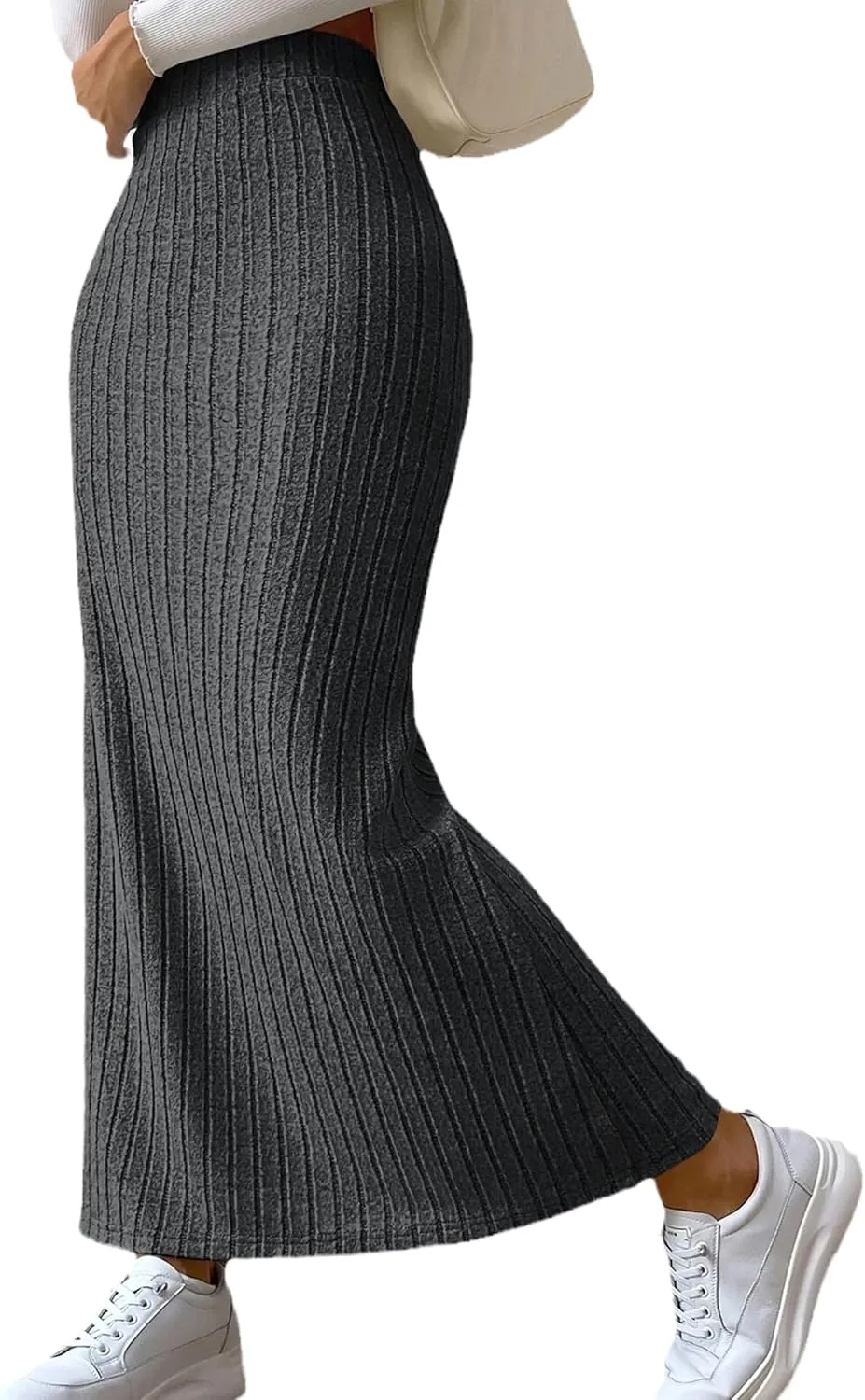 Women's High Waisted Side Slit Pencil Maxi Skirt Ribbed Knit Bodycon Split Long Skirts