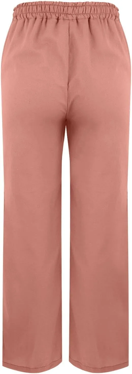 Womens Linen Pants 2025 Summer Elastic High Waist Split Hem Work Pants Casual Loose Drawstring Beach Trousers