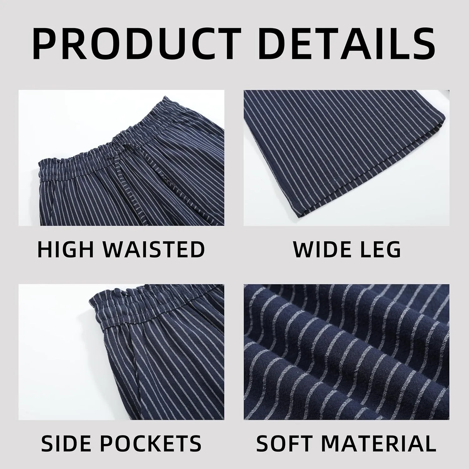 Womens Linen Wide Leg Pants High Waisted Drawstring Baggy Loose Beach Pants with Pockets