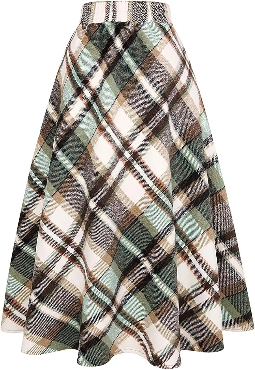 Women's Long Plaid Wool Skirt Fall Winter High Waist A-line Pleated Wool Tartan Skirts