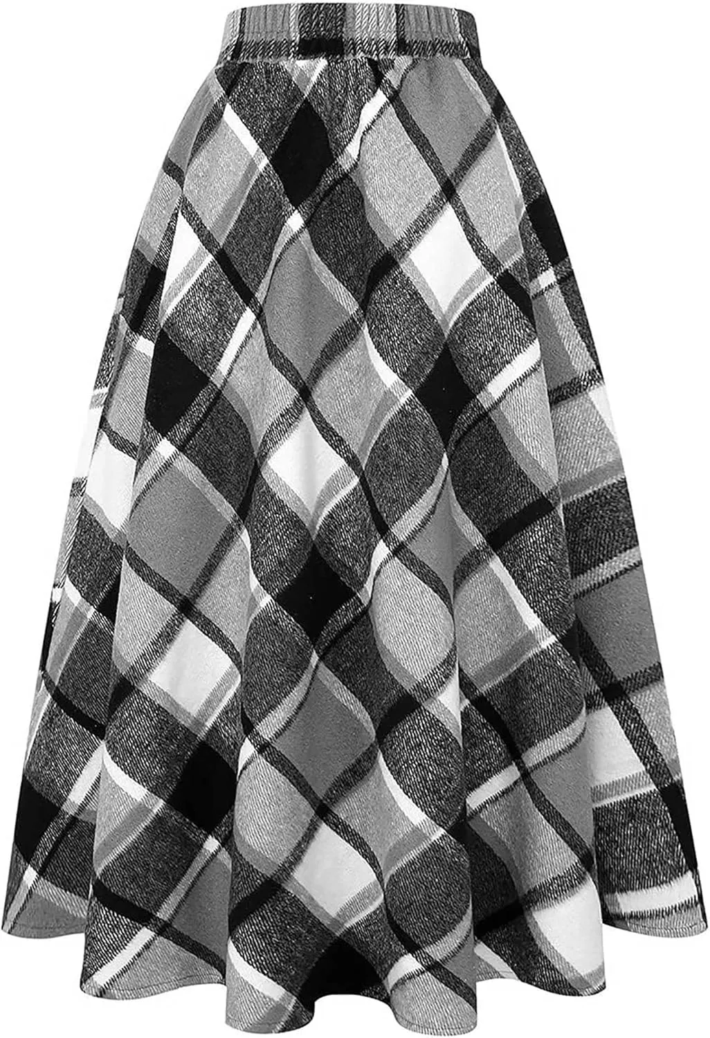 Women's Long Plaid Wool Skirt Fall Winter High Waist A-line Pleated Wool Tartan Skirts