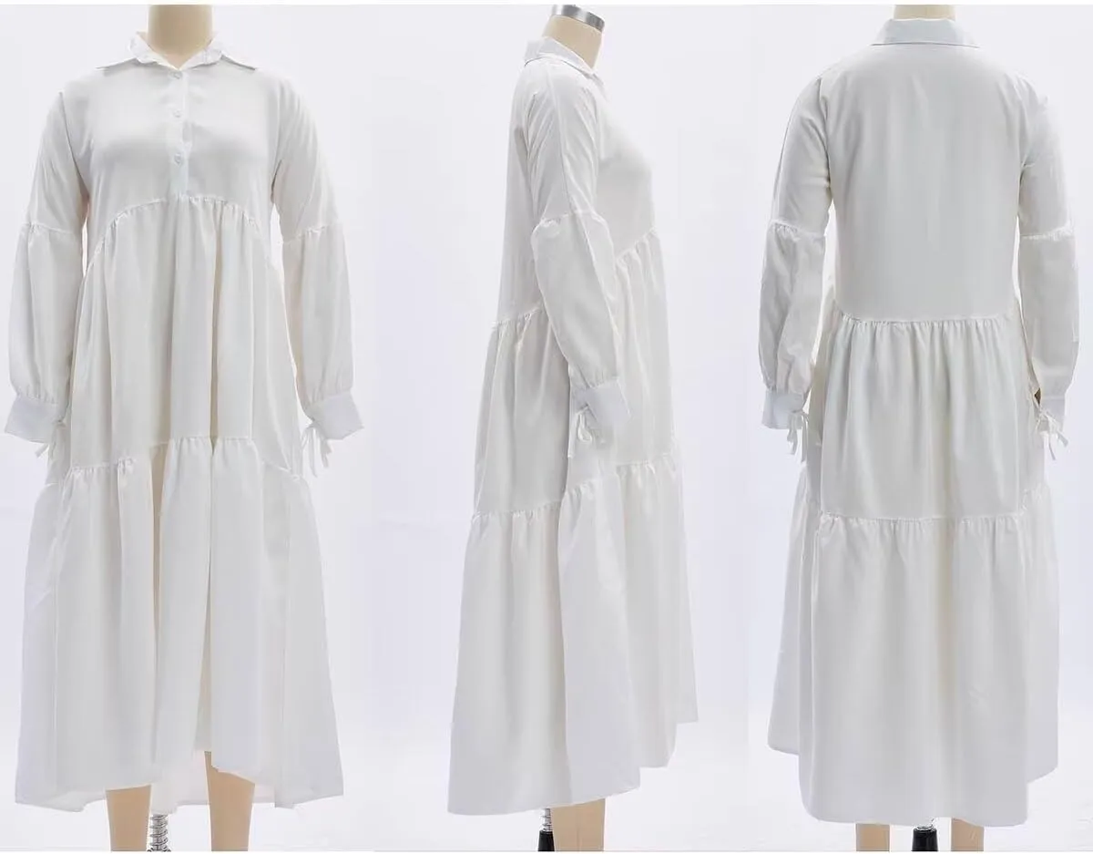 Women's Long Sleeve Maxi Shirt Dress Elegant Button Down Loose Swing Party Dress