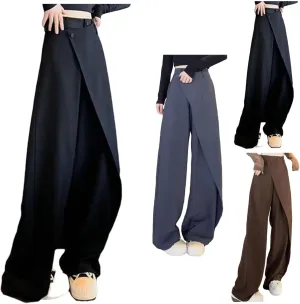 Women's Loose Cut Wide-leg Pants,Fashion Flowy Solid Color Suit Pant,Irregular Patchwork High Waist Straight Trousers
