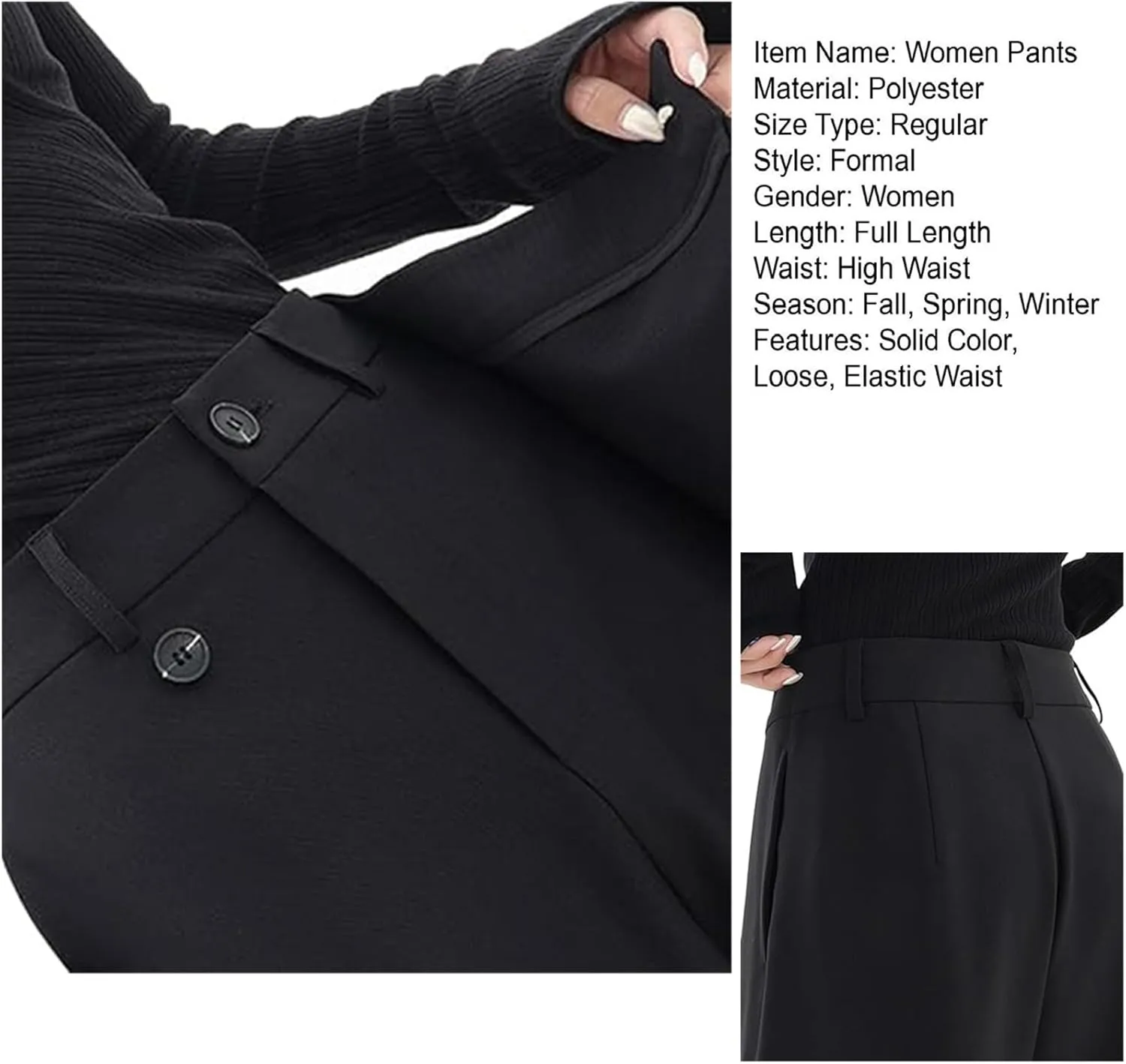 Women's Loose Cut Wide-leg Pants,Fashion Flowy Solid Color Suit Pant,Irregular Patchwork High Waist Straight Trousers