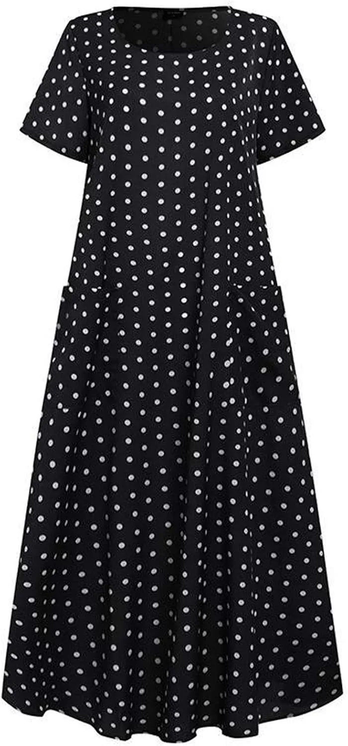 Women's Midi Long Dress Plus Size Summer Sleeveless O Neck Casual Loose Tunic Dresses Vintage Graphic Print Sundress