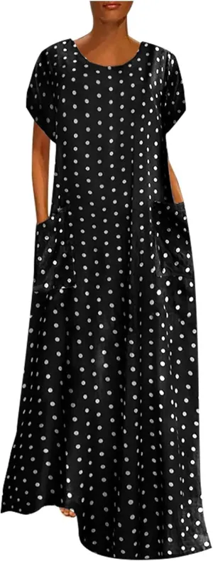 Women's Midi Long Dress Plus Size Summer Sleeveless O Neck Casual Loose Tunic Dresses Vintage Graphic Print Sundress