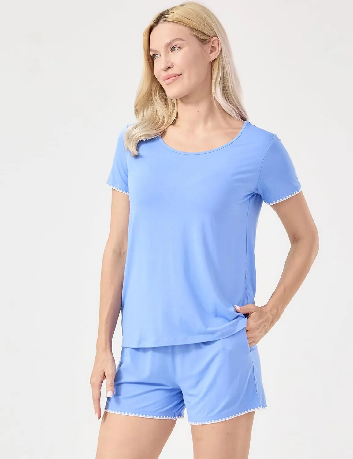 Women's Pajama Sets Bamboo-derived Viscose Short Sleeve 2-Piece Soft Summer Sleep Set