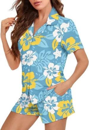Women's Pajamas Set Short Sleeve 2 Piece Button Sleepwear Lounge Sets with Pockets Pjs Nightwear