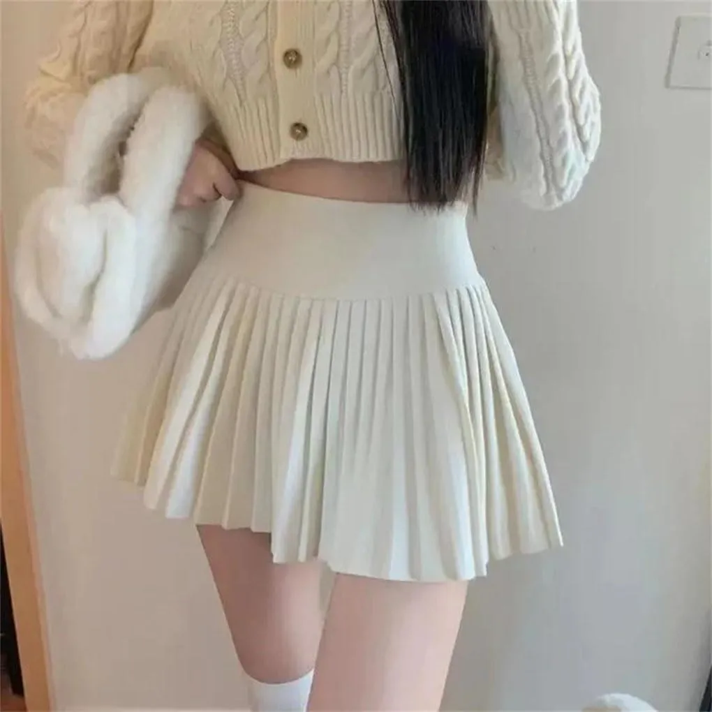 Women's Pleated High Waist A-Line Skirt Ladies Solid Color Simple All-Match Mini Skirt