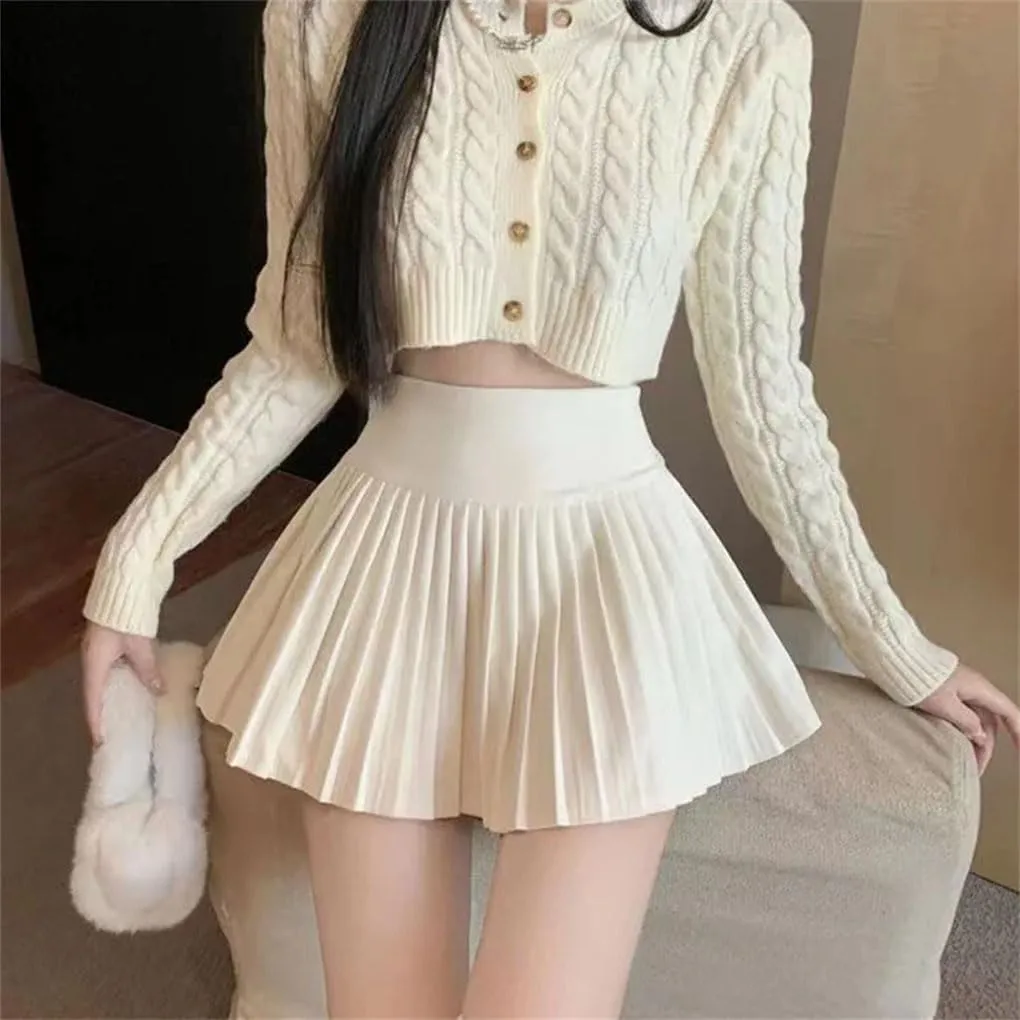Women's Pleated High Waist A-Line Skirt Ladies Solid Color Simple All-Match Mini Skirt