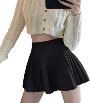 Women's Pleated High Waist A-Line Skirt Ladies Solid Color Simple All-Match Mini Skirt