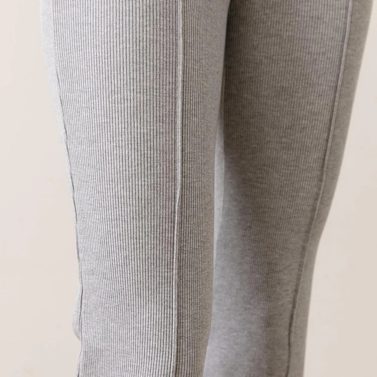 Women's Rib Flare Pants Elastic High Waist Seamed Creases Bell Bottom Trousers Workout Sweatpants