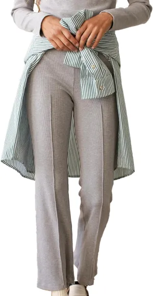 Women's Rib Flare Pants Elastic High Waist Seamed Creases Bell Bottom Trousers Workout Sweatpants