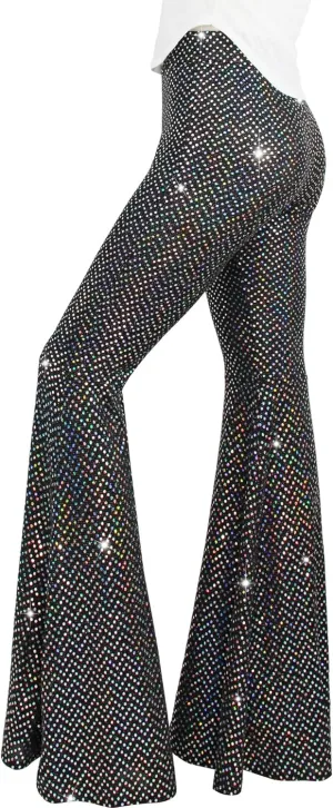 Womens Sequin Flare Pant Sparkly High Waisted Leg Bell Bottom Glitter Trousers Night Out Clubwear