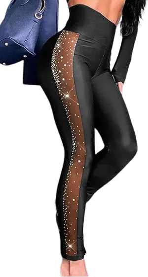 Women's Sexy See Through Sheer Mesh Pants Leggings High Waist Casual Sweatpants Tights