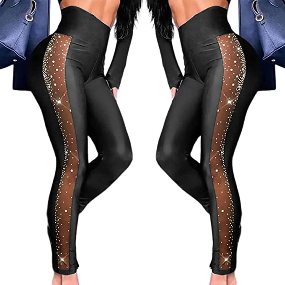 Women's Sexy See Through Sheer Mesh Pants Leggings High Waist Casual Sweatpants Tights