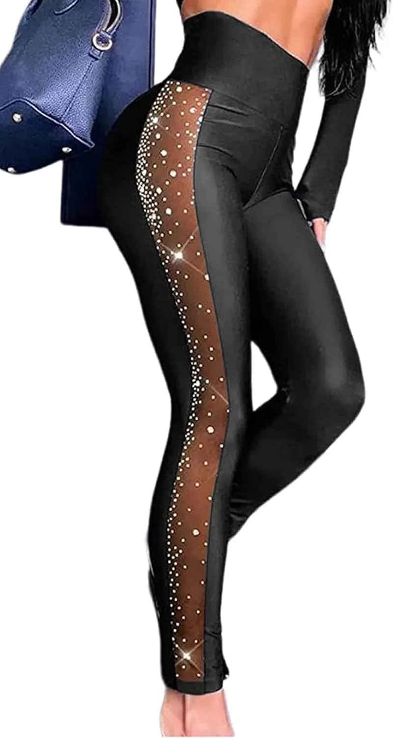 Women's Sexy See Through Sheer Mesh Pants Leggings High Waist Casual Sweatpants Tights