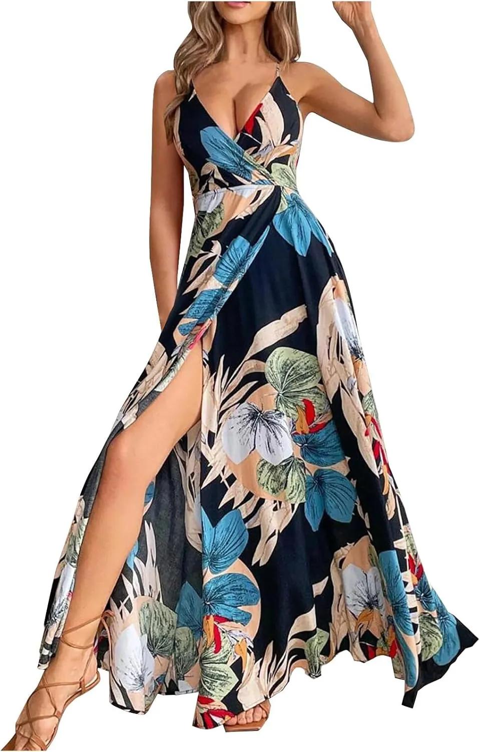 Womens Sexy Spaghetti Straps Maxi Dresses Beach Boho Dress Flowy Vocation Outfits 2025