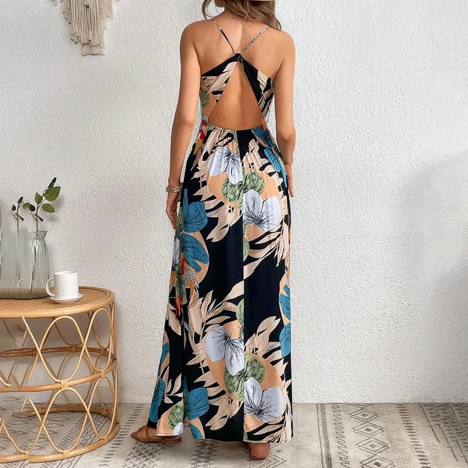 Womens Sexy Spaghetti Straps Maxi Dresses Beach Boho Dress Flowy Vocation Outfits 2025
