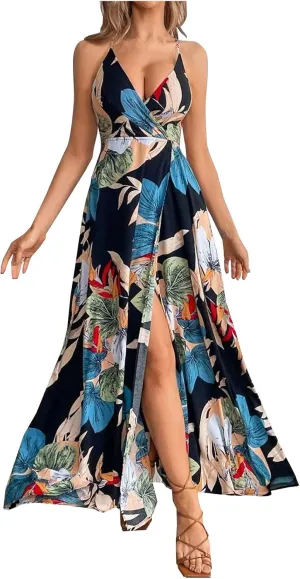 Womens Sexy Spaghetti Straps Maxi Dresses Beach Boho Dress Flowy Vocation Outfits 2025