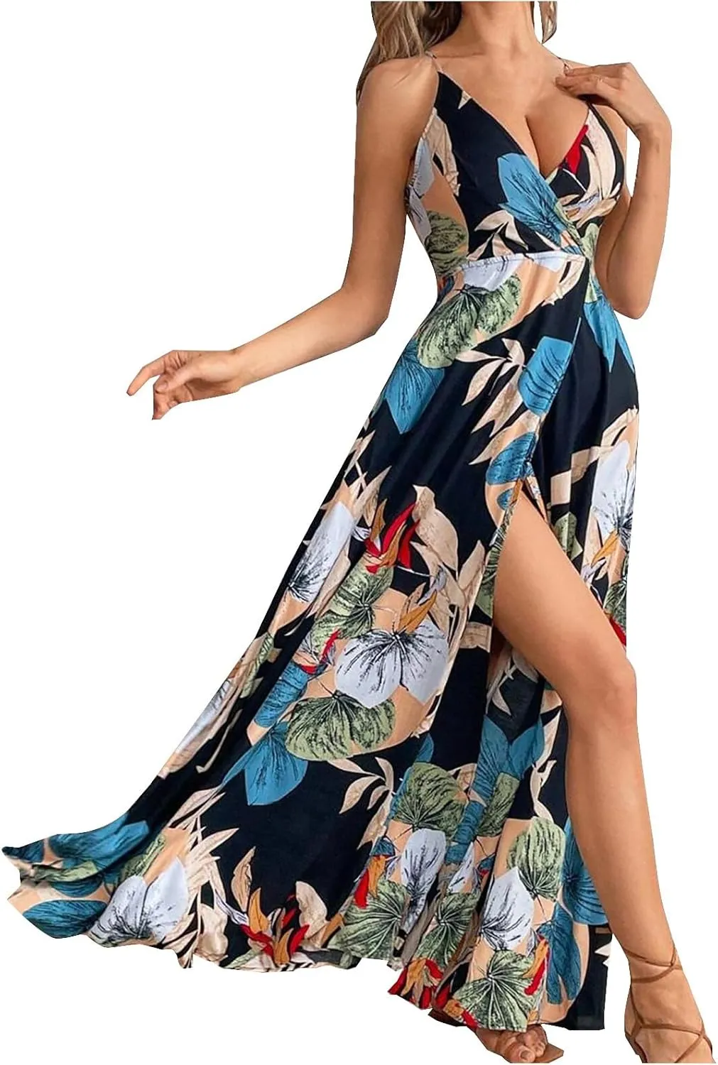 Womens Sexy Spaghetti Straps Maxi Dresses Beach Boho Dress Flowy Vocation Outfits 2025