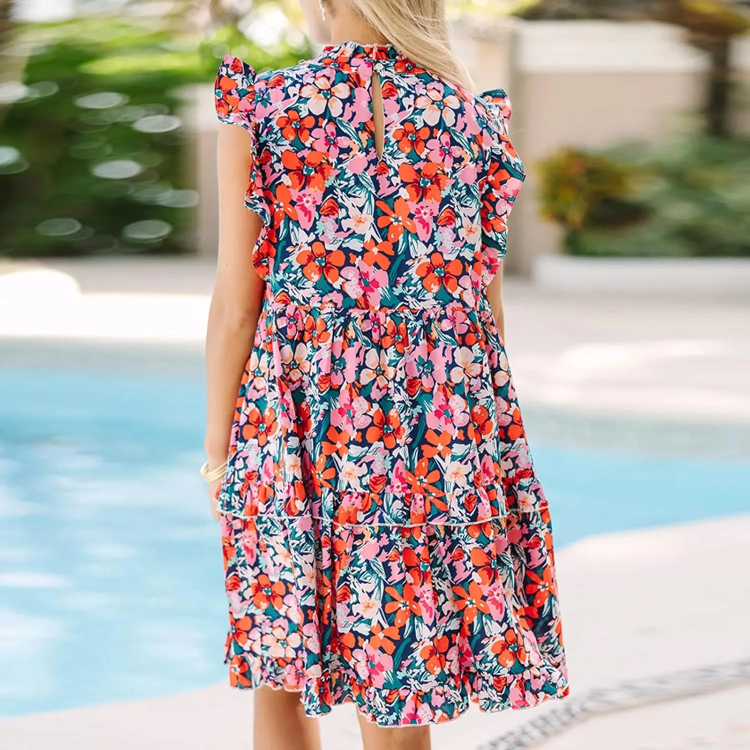 Womens Sexy Summer Dresses Sleeveless Mini Short Dress Ruffle Hem Party Dress Solid Color Bodycon Short Dress