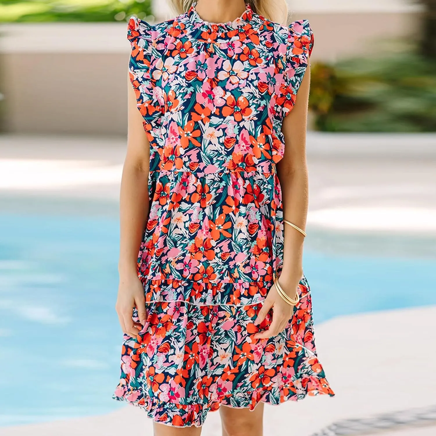 Womens Sexy Summer Dresses Sleeveless Mini Short Dress Ruffle Hem Party Dress Solid Color Bodycon Short Dress