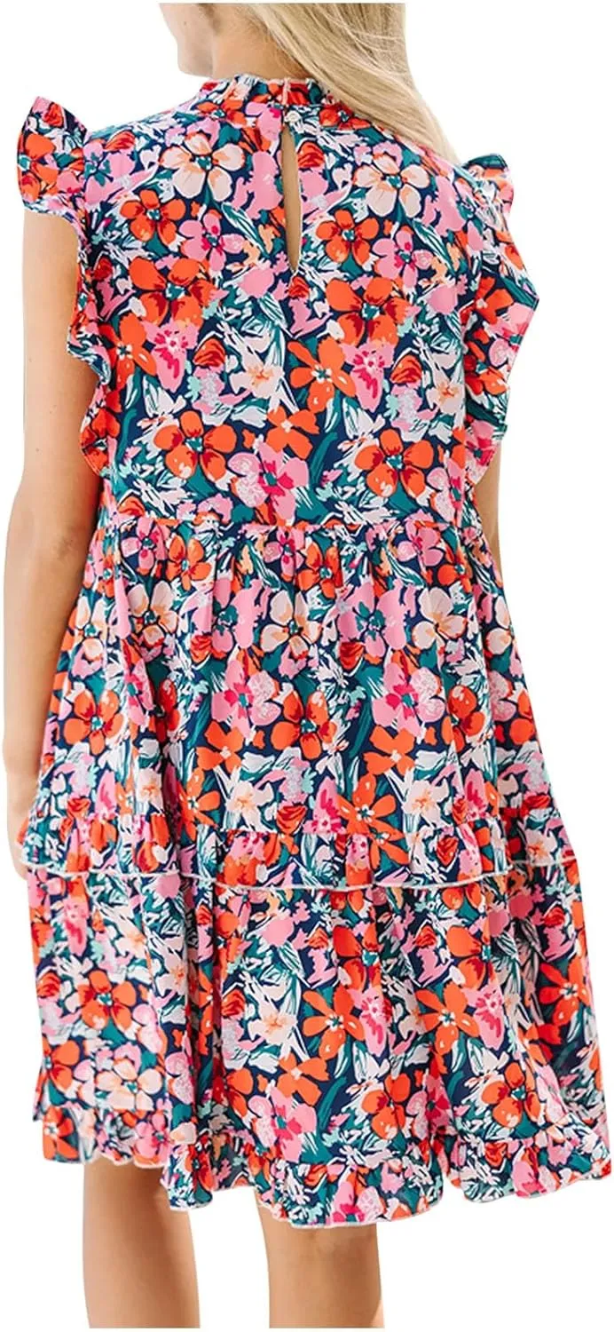 Womens Sexy Summer Dresses Sleeveless Mini Short Dress Ruffle Hem Party Dress Solid Color Bodycon Short Dress