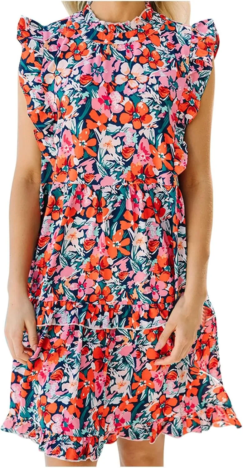 Womens Sexy Summer Dresses Sleeveless Mini Short Dress Ruffle Hem Party Dress Solid Color Bodycon Short Dress