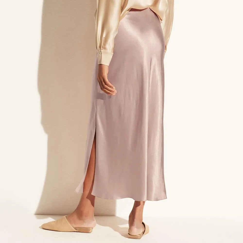 Women's Silk Slip Satin Midi Skirt Dressy Flowy Ruffle Elastic High Waisted Flared Cocktail Party Work A Line Skirts