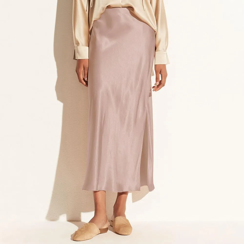 Women's Silk Slip Satin Midi Skirt Dressy Flowy Ruffle Elastic High Waisted Flared Cocktail Party Work A Line Skirts