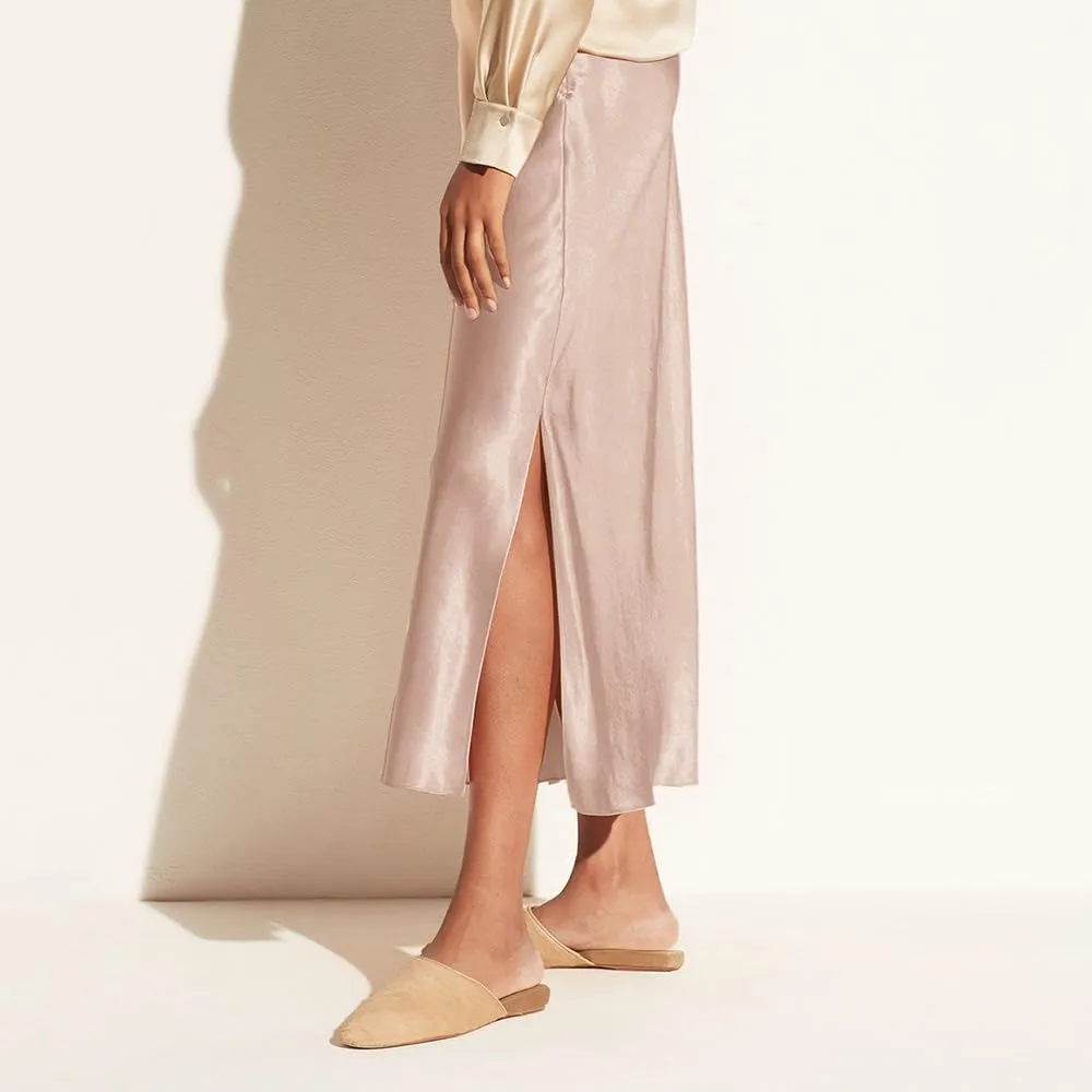 Women's Silk Slip Satin Midi Skirt Dressy Flowy Ruffle Elastic High Waisted Flared Cocktail Party Work A Line Skirts