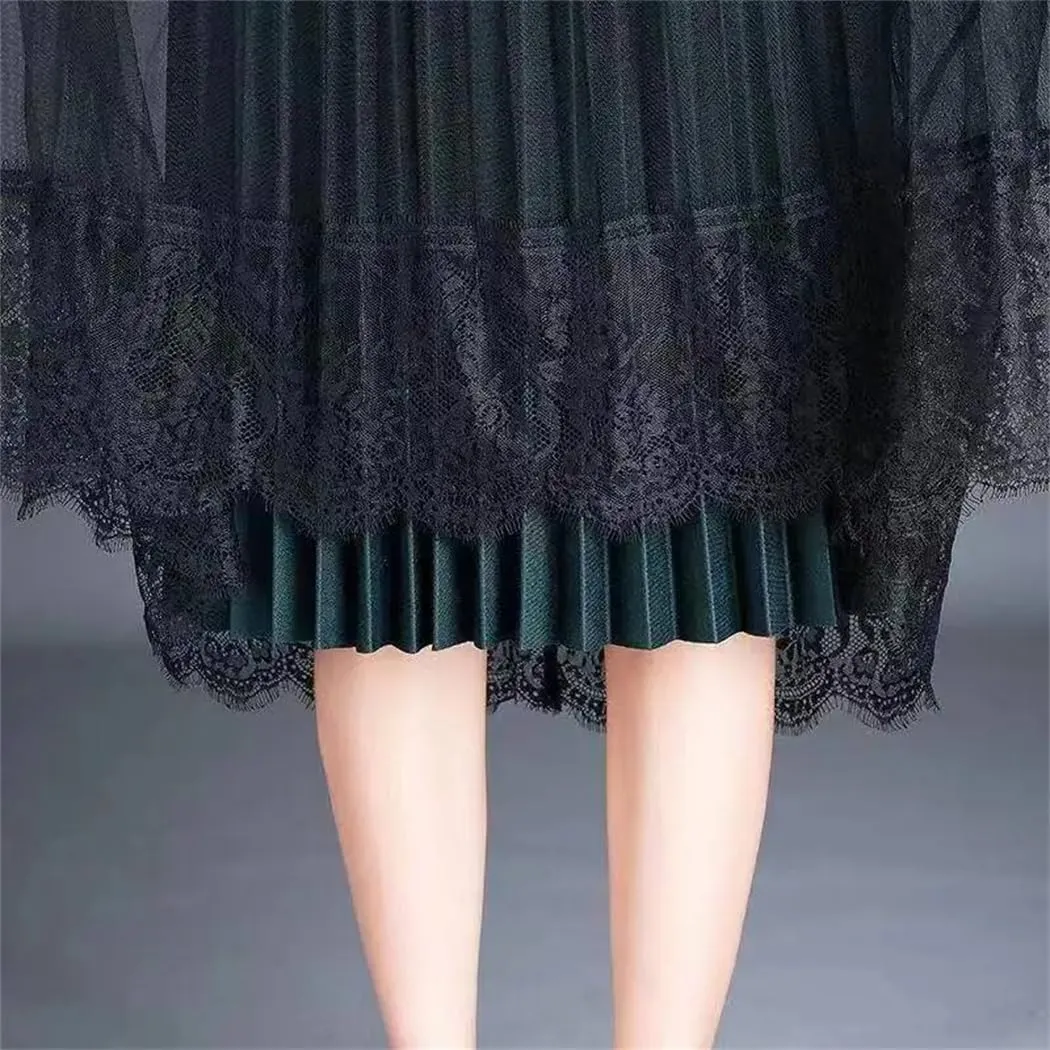 Women's Skirt Spring Female Fashion Floral Loose Elegant Vintage Lace High Waist Midi Skirts