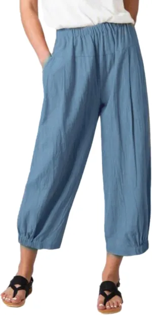 Women's Summer Linen Pants High Waisted Drawstring Printed Bohemian Capris Trousers