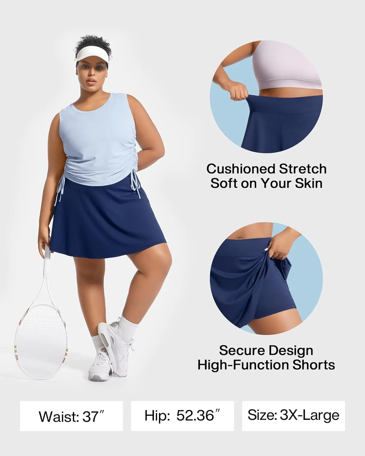 Women's Tennis Skorts with 2 Pockets Plus Size Golf Skirts High Waisted Pleated Athletic Skirt for Pickleball Running