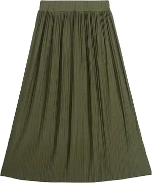 Women's Vintage Elastic Waist A-Line Long Midi Skirt Solid Color Accordion Pleated Big Hem Long Skirts
