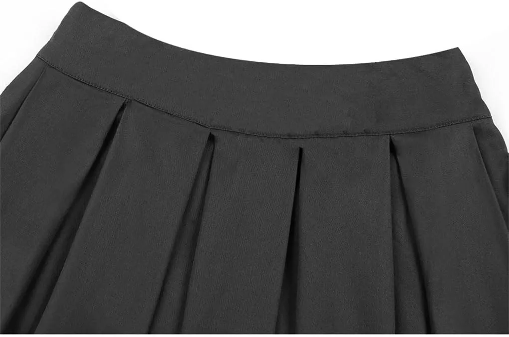 Womens Vintage Skirts High Waist Pleated Midi A-Line Casual Swing Pleated Skirt