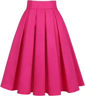 Womens Vintage Skirts High Waist Pleated Midi A-Line Casual Swing Pleated Skirt