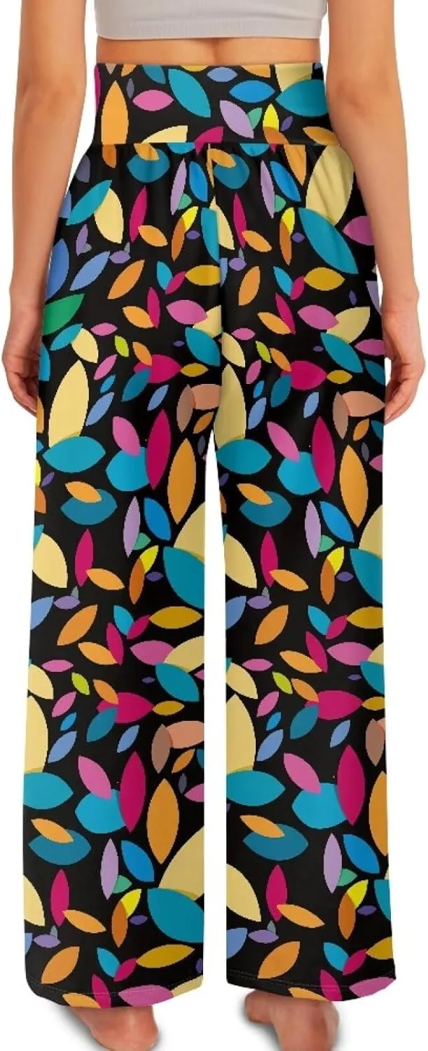 Women's Wide Leg Pants Boho Palazzo Pant High Elastic Waisted Lounge Pant Casual Beach Trousers with Pockets