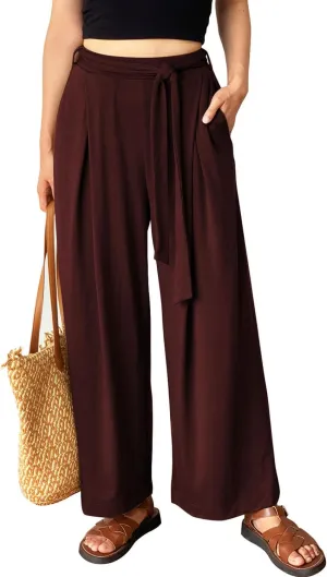 Women's Wide Leg Pants High Waisted Adjustable Tie Knot Yoga Sweatpants Comfy Lounge Pajama Flowy Pants Pockets
